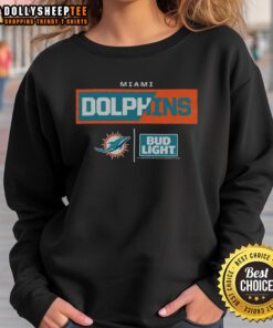 Hot Bud Light Miami Dolphins sweatshirt featuring vibrant team colors, perfect for game day and sports fans.