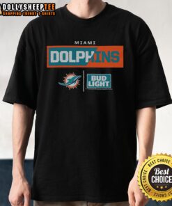 Hot Bud Light Miami Dolphins T-Shirt featuring vibrant team colors and logo, perfect for fans and casual wear.
