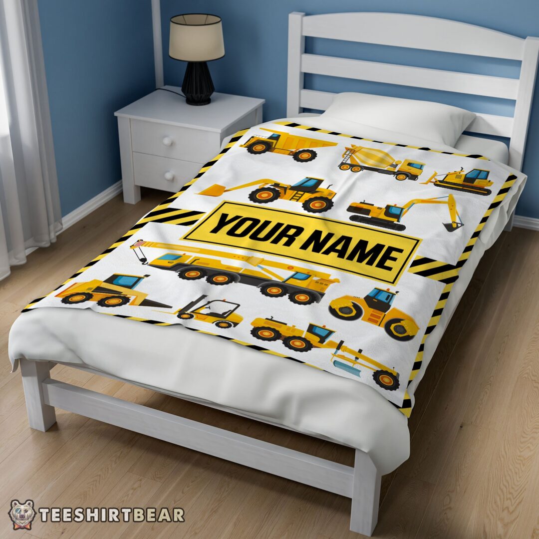 Hot Cartoon Construction Trucks With Friends Blanket Fleece Customized Blanket