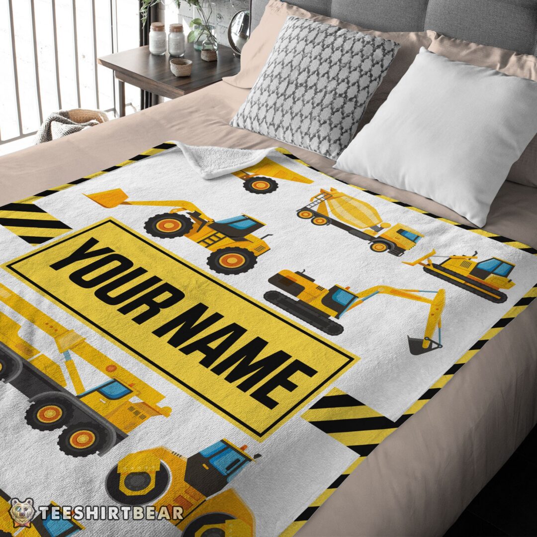 Hot Cartoon Construction Trucks With Friends Blanket Fleece Customized Blanket