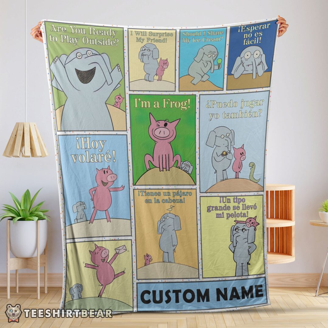 Hot Cartoon Elephant & Piggie Blanket Fleece Customized Blanket