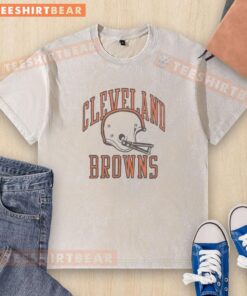 Hot Cleveland Browns white helmet washed t-shirt featuring team logo, perfect for fans and casual wear.