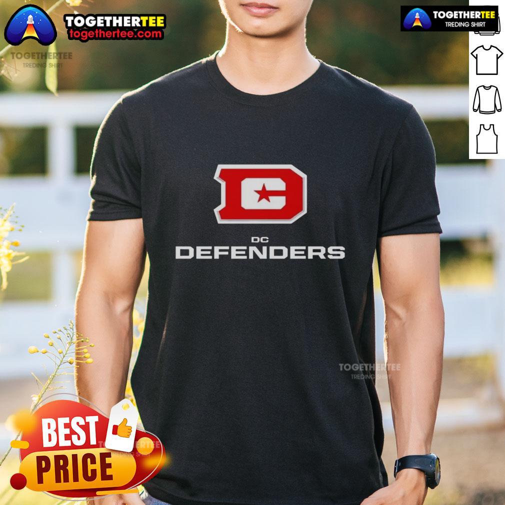 Hot Dc Defenders Lockup Logo T Shirt Hot DC Defenders Lockup Logo T-Shirt featuring a bold logo design, perfect for fans of the DC Defenders team apparel.