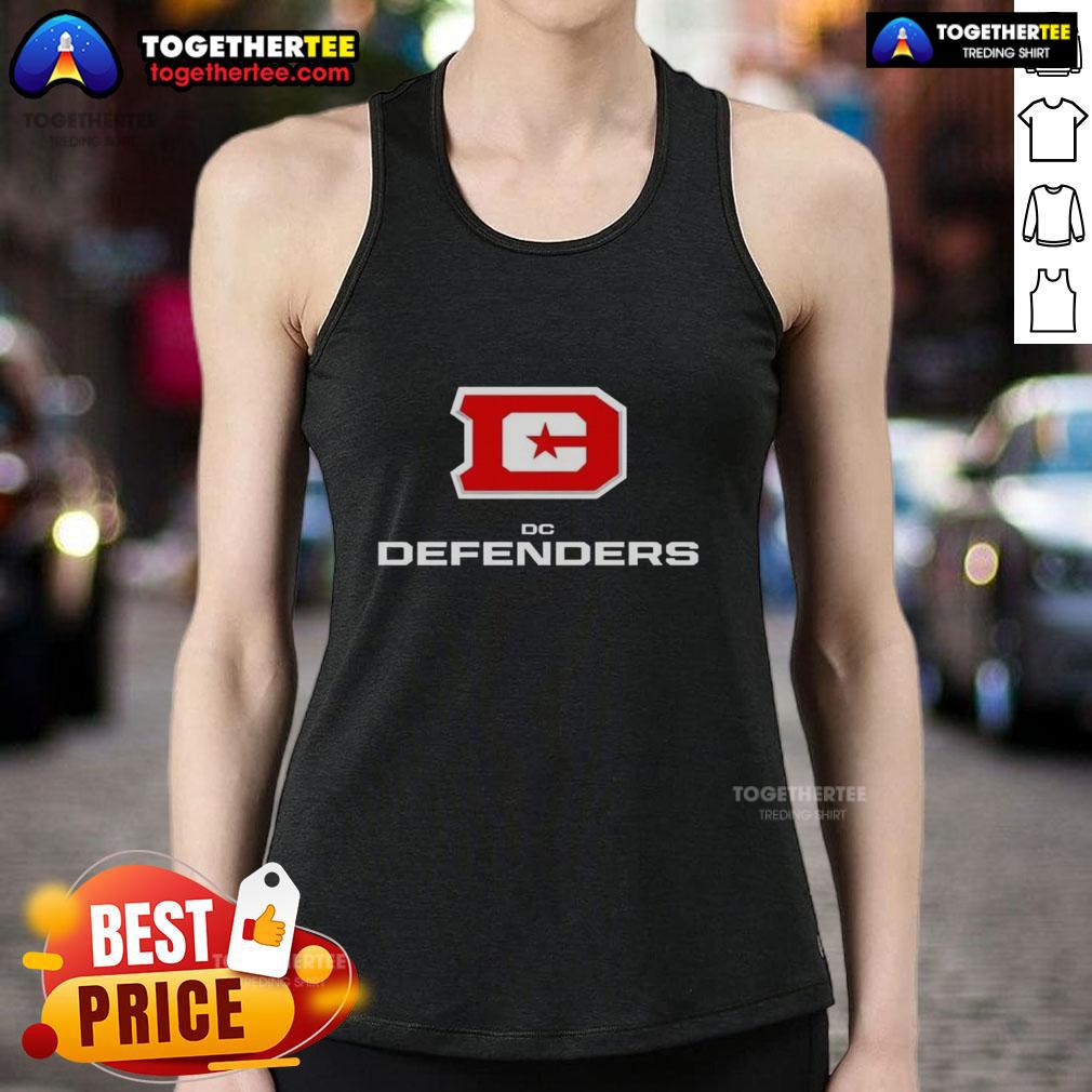 Hot Dc Defenders Lockup Logo Tank Top Alt Text: Hot DC Defenders Lockup Logo Tank Top featuring a bold design, perfect for fans of the DC Defenders team.