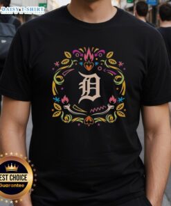 Hot Detroit Tigers Da De Los Muertos MLB celebration t-shirt featuring vibrant graphics and festive colors.