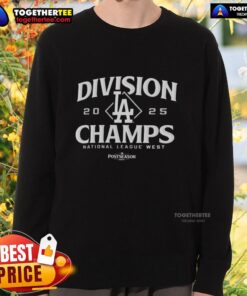 Los Angeles Dodgers 2025 postseason sweatshirt celebrating Hot Division Champs in National League West.