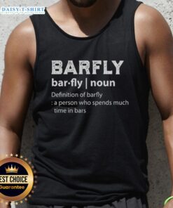 Hot tank top featuring the definition of 'barfly' - a person who spends much time in bars, perfect for nightlife lovers.