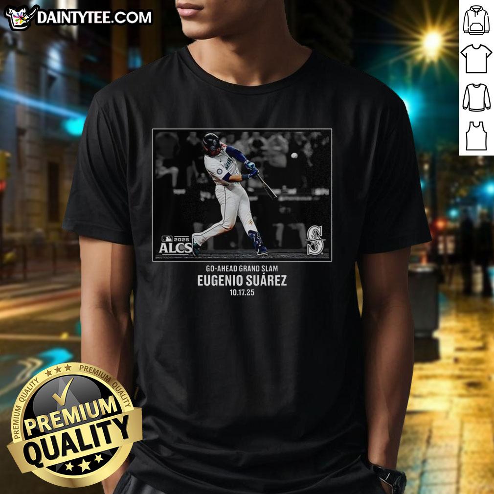 hot-eugenio-suarez-seattle-mariners-nlcs-2025-mlb-postseason-moment-t-shirt Hot Eugenio Surez Seattle Mariners NLCS 2025 MLB postseason moment T-shirt showcasing vibrant team colors and design.