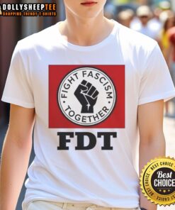 Hot Fight Fascism Together Logo T-Shirt featuring bold graphics promoting unity and resistance against fascism.