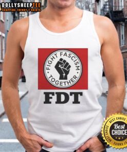 Hot Fight Fascism Together logo on a stylish tank top, promoting unity and activism against fascism.