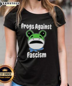 Hot Frogs Against Fascism meme on a stylish ladies tee, promoting anti-fascism in a vibrant, eye-catching design.