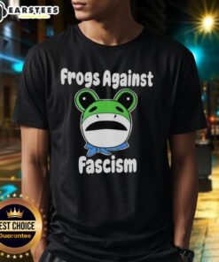 Hot Frogs Against Fascism Meme T-Shirt featuring colorful frog graphics promoting anti-fascism in a playful design.