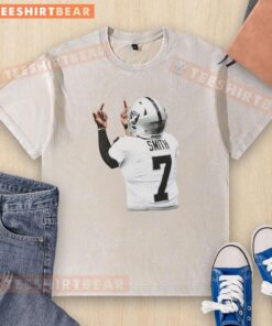 Hot Geno Smith Las Vegas Raiders Run the Table throwback washed t-shirt displayed on a hanger against a neutral background.