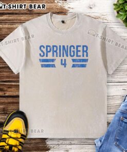 Hot George Springer Toronto Blue Jays Baseball 2025 Number 4 Washed T-Shirt featuring vibrant team colors and stylish design.