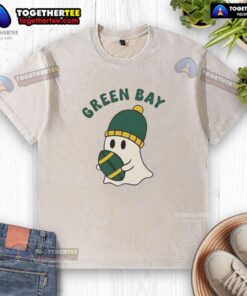 Hot Green Bay Packers Ghost Football Halloween washed t-shirt featuring a spooky design perfect for game day festivities.