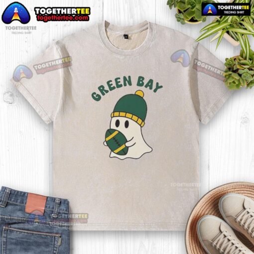 Hot Green Bay Packers Ghost Football Halloween washed t-shirt featuring a spooky design perfect for game day festivities.