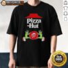 Alt Text: Hot Grinch Hands Love Pizza Hut Merry Christmas T-Shirt featuring festive design, perfect for holiday celebrations.