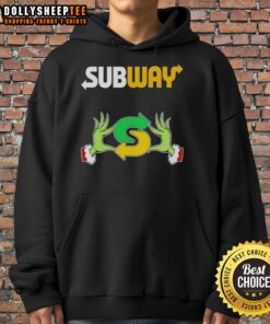 Hot Grinch Hands Love Subway Merry Christmas Hoodie featuring festive design and vibrant colors for holiday cheer.