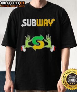 Hot Grinch Hands Love Subway Merry Christmas T-Shirt design featuring festive graphics and playful holiday spirit.