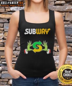 Hot Grinch hands holding a heart on a Merry Christmas tank top, perfect for festive subway adventures.