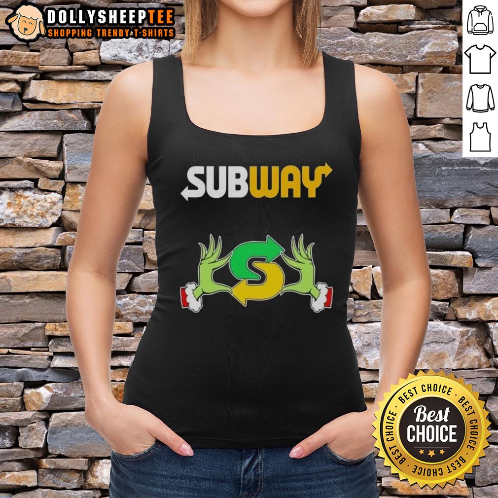 Hot Grinch Hands Love Subway Merry Christmas Tank Top Hot Grinch hands holding a heart on a Merry Christmas tank top, perfect for festive subway adventures.