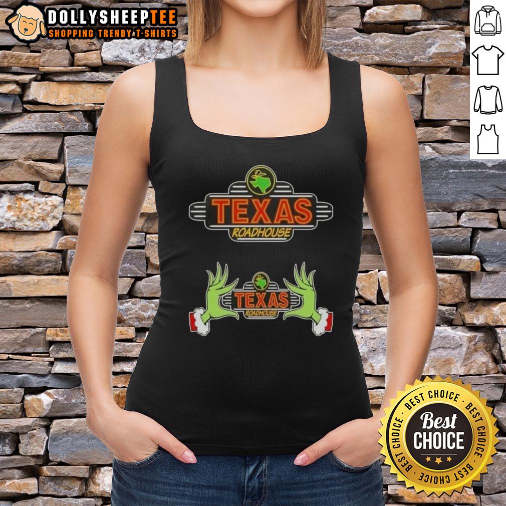 Hot Grinch Hands Love Texas Roadhouse Merry Christmas Tank Top Hot Grinch hands with love for Texas Roadhouse on a Merry Christmas tank top, perfect for festive holiday celebrations.