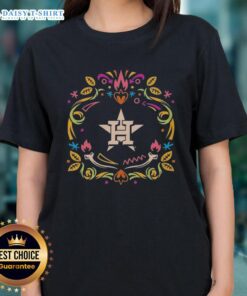 Hot Houston Astros Dia de los Muertos MLB celebration ladies tee featuring vibrant colors and festive design.