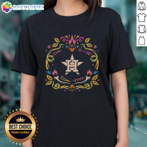 Hot Houston Astros Dia de los Muertos MLB celebration ladies tee featuring vibrant colors and festive design.