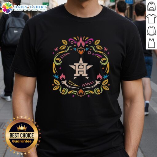 Hot Houston Astros Da De Los Muertos MLB celebration T-shirt featuring vibrant graphics and festive design.