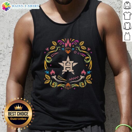 Alt Text: Hot Houston Astros Dia de los Muertos MLB celebration tank top featuring vibrant colors and festive designs.