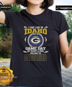Lady wearing a Green Bay Packers tee, showcasing pride for her team while living in Idaho on game day.