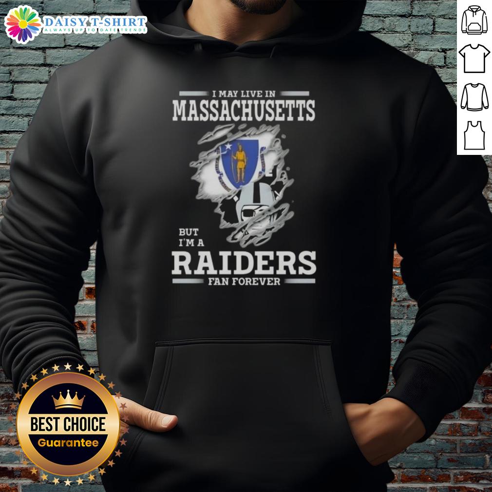 Hot I May Live In Massachusetts But I'M A Raiders Fan Forever Hoodie Hot I May Live In Massachusetts But I'm A Raiders Fan Forever Hoodie in black, showcasing team pride and cozy style.
