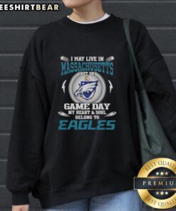 Alt Text: Cozy sweatshirt featuring Game Day design, perfect for Philadelphia Eagles fans living in Massachusetts.