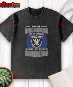 Raiders washed t-shirt for game day, showcasing pride for the team, perfect for fans living in Michigan.