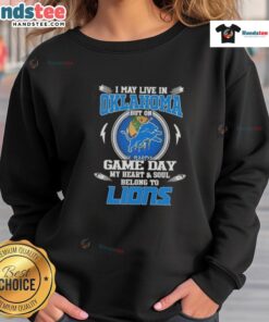 Alt Text: Detroit Lions football sweatshirt for game day, showcasing team spirit despite living in Oklahoma.