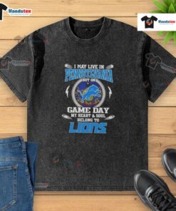 Alt Text: Detroit Lions washed t-shirt for game day, showcasing pride despite living in Pennsylvania.