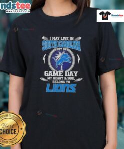 South Carolina lady wearing a Detroit Lions tee on game day, showcasing team spirit and style.