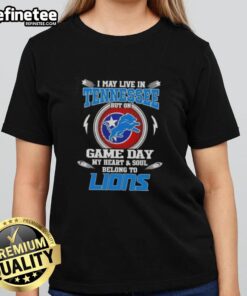 Detroit Lions ladies tee with 'Hot I May Live in Tennessee' slogan, perfect for game day fans and women supporters.