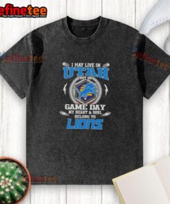 Washed t-shirt featuring 'On Game Day My Heart Belongs to Detroit Lions' design, perfect for Utah fans.