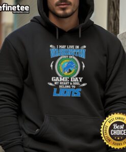 Detroit Lions hoodie worn proudly on game day, showcasing team spirit and loyalty despite living in Washington.
