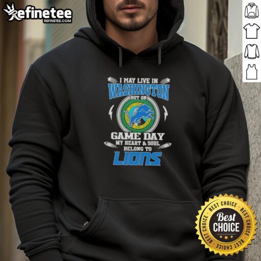 Detroit Lions hoodie worn proudly on game day, showcasing team spirit and loyalty despite living in Washington.