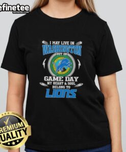 Alt Text: Detroit Lions ladies tee for game day, showcasing love for the team despite living in Washington.
