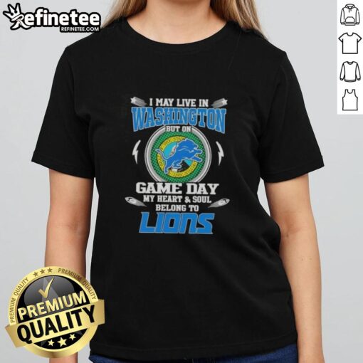 Alt Text: Detroit Lions ladies tee for game day, showcasing love for the team despite living in Washington.