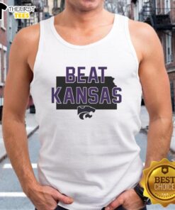Alt Text: Hot Kansas State Wildcats Beat Kansas slogan tank top, perfect for game day and showing team spirit.