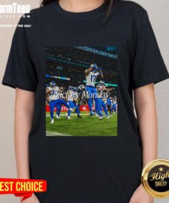 Alt Text: Hot Los Angeles Rams Victory Monday ladies tee featuring bold team colors and stylish design for female fans.