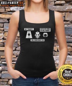 Hot Love Death and Robots The Three Robots tank top design featuring vibrant graphics and a futuristic theme.