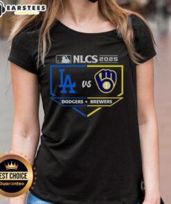 Hot Milwaukee Brewers vs Los Angeles Dodgers 2025 NLCS matchup ladies tee featuring team logos and vibrant colors.