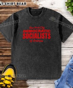 Hot New York City Democratic Socialists of America washed t-shirt featuring bold socialist graphics and vibrant colors.