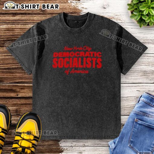 Hot New York City Democratic Socialists of America washed t-shirt featuring bold socialist graphics and vibrant colors.