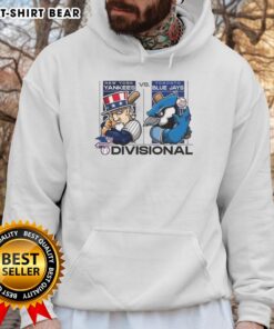 Hot New York Yankees vs Toronto Blue Jays 2025 AL Division Series mascot hoodie featuring vibrant team logos and colors.